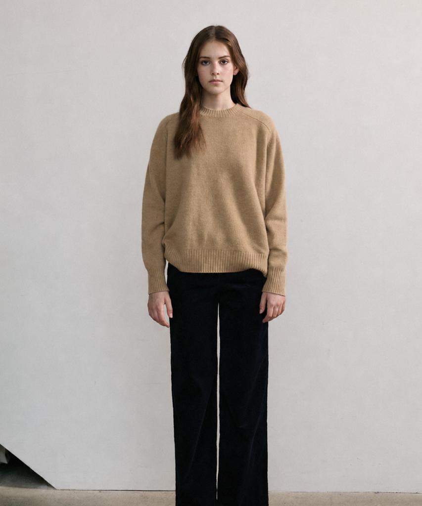 SHINE ON YOU 100% Rws Extra Fine Merino Wool Raglan Knit_Navy, Camel