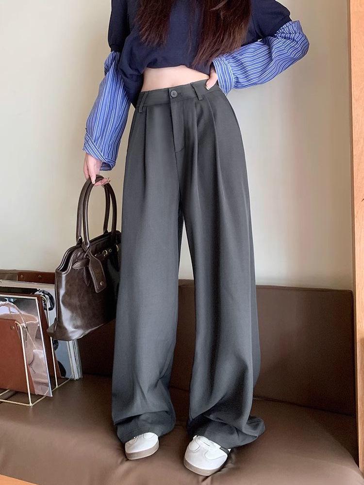 High Waist Casual Women's Spring 2026 Petite Loose Wide-Leg Floor-Length Pants
