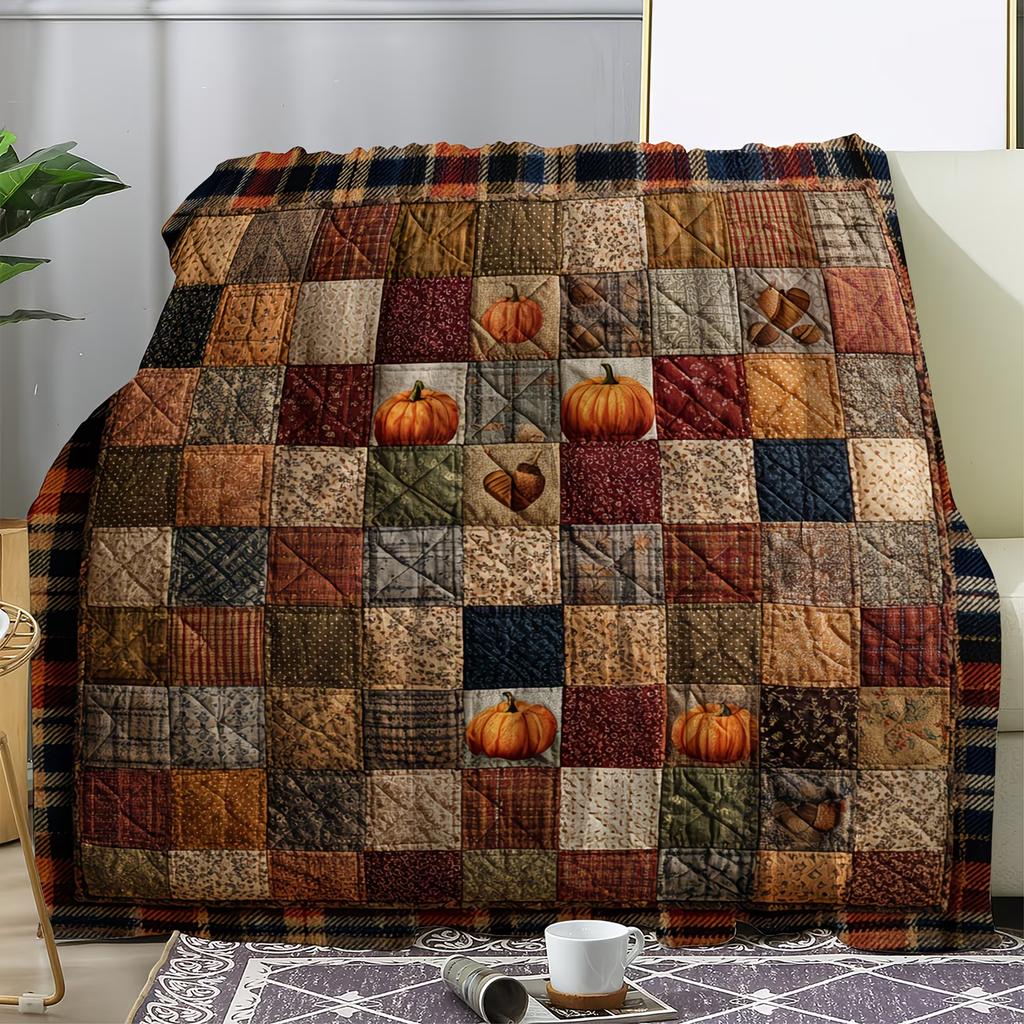 Flaneldecke, Herbst-Patchwork-Kürbismuster Mehrfarbig Gespleißt Warm Gemütlich Weiche Decke für Auto Büro Camping Reisen