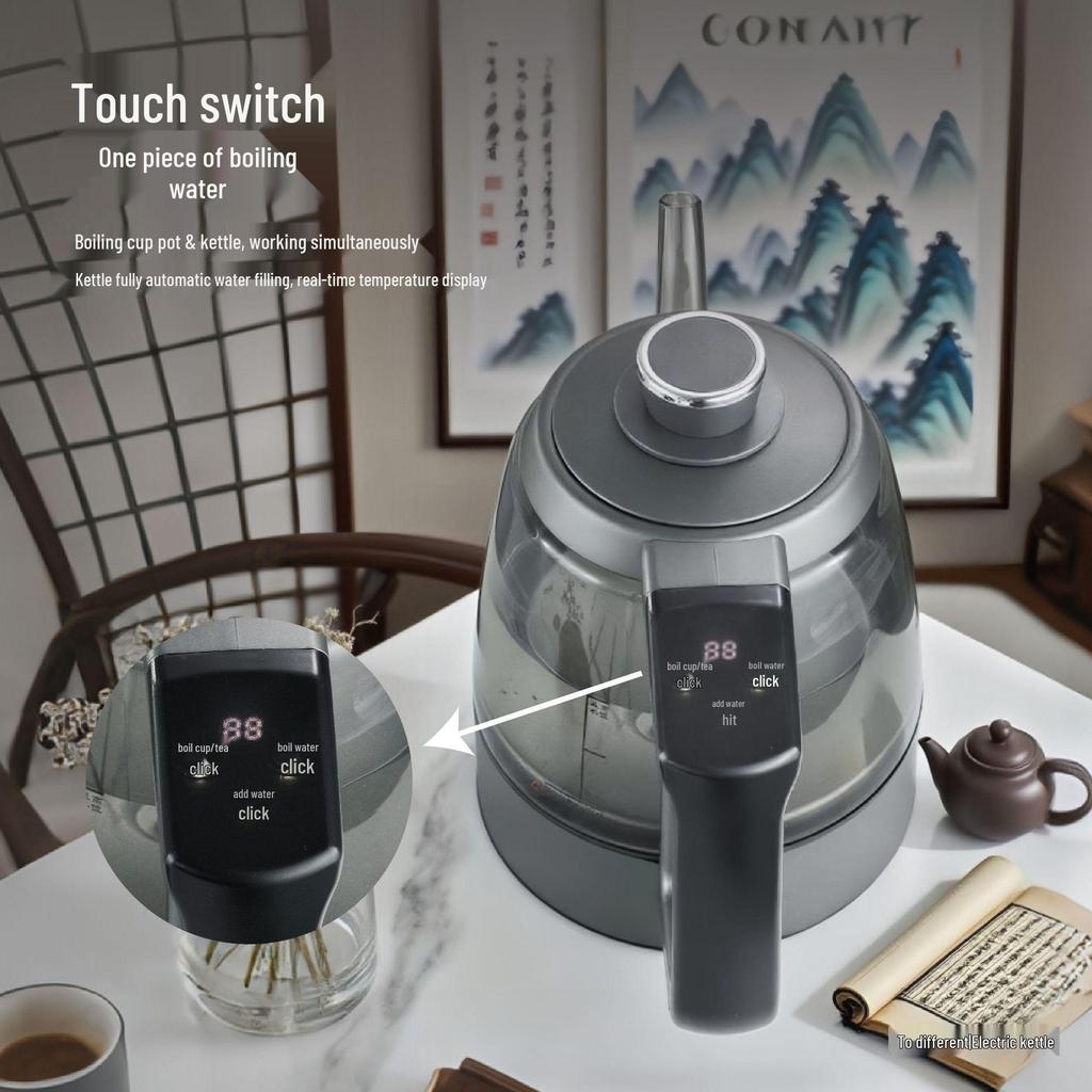 Fully Automatic Pure Titanium Rock Slab Tea Table with Integrated Electric Kettle and Dual-Hole Tea Tray