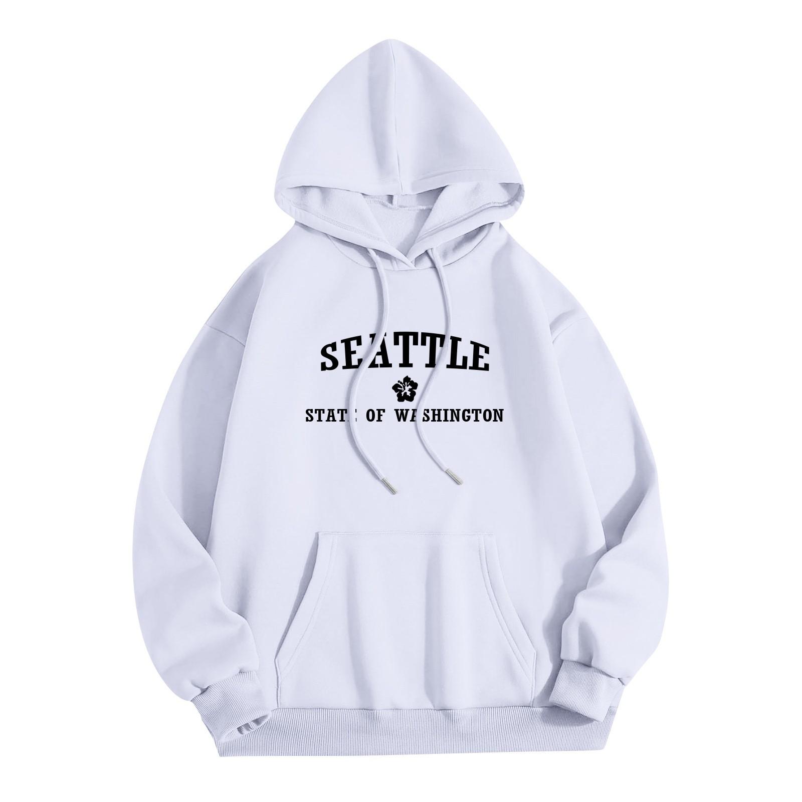 

Женская мода O-образный вырез с длинным рукавом и принтом, толстовка с капюшоном S белый