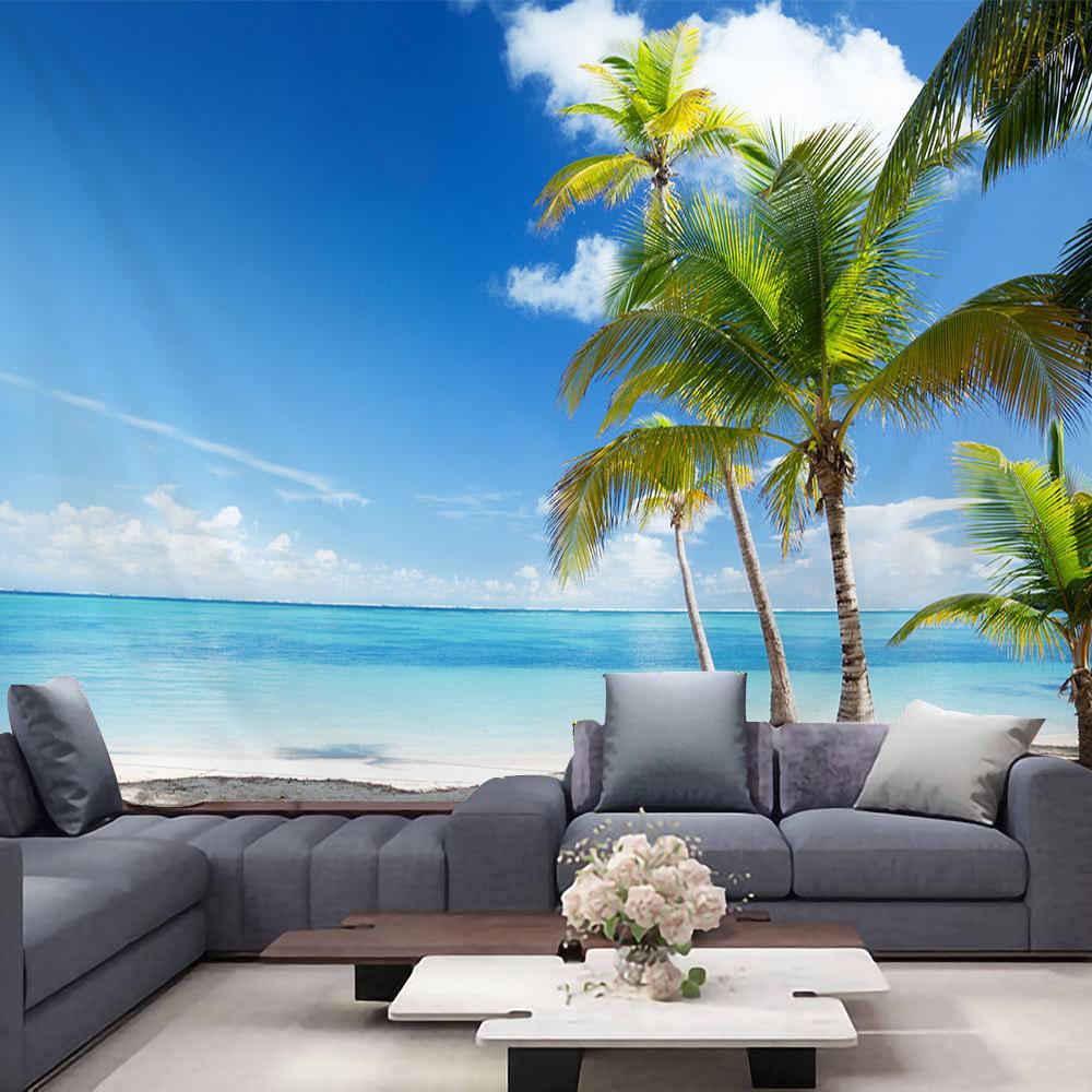 Ocean View Wall Tapestry Forest Waterfall Lotus Decoration Wall Carpet Beach Tapestry Living Room Bedroom Background Cloth