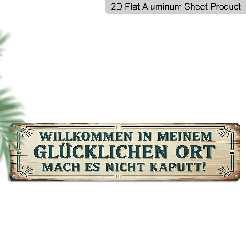 

2D Flat, 1pc, German Aluminium Decorative Sign, Willkommen in Unserem Hinterhof Aluminium Sign, Vintage Barbecue Aluminium Plaques, Outdoor Wall Art 40cm x 10cm
