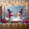 Snowman Banner Plush Snowman Christmas Party Banner Xmas Banner Poinsettia Accent For Xmas Event Winter Holiday Home Decoration
