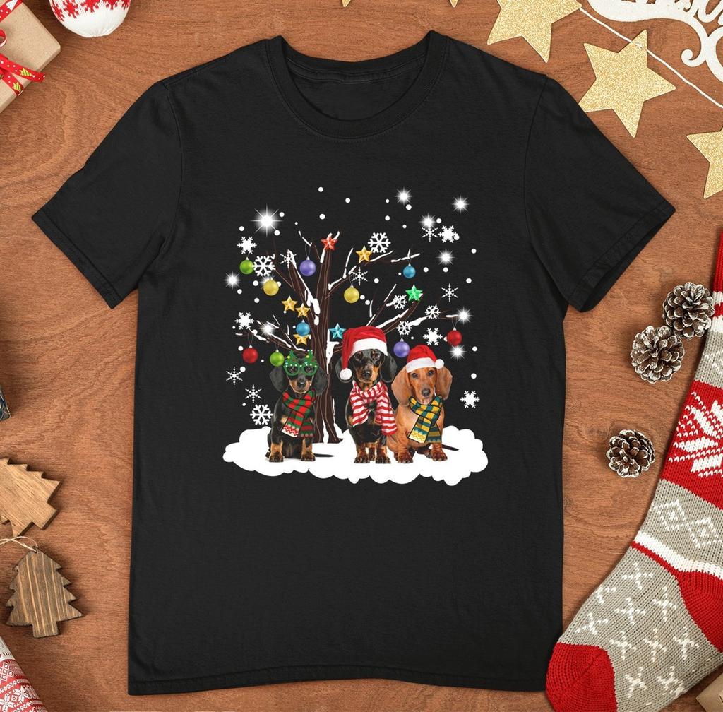 Dachshund Christmas Santa Lovely T-shirt Black Cotton Tee All Sizes S825