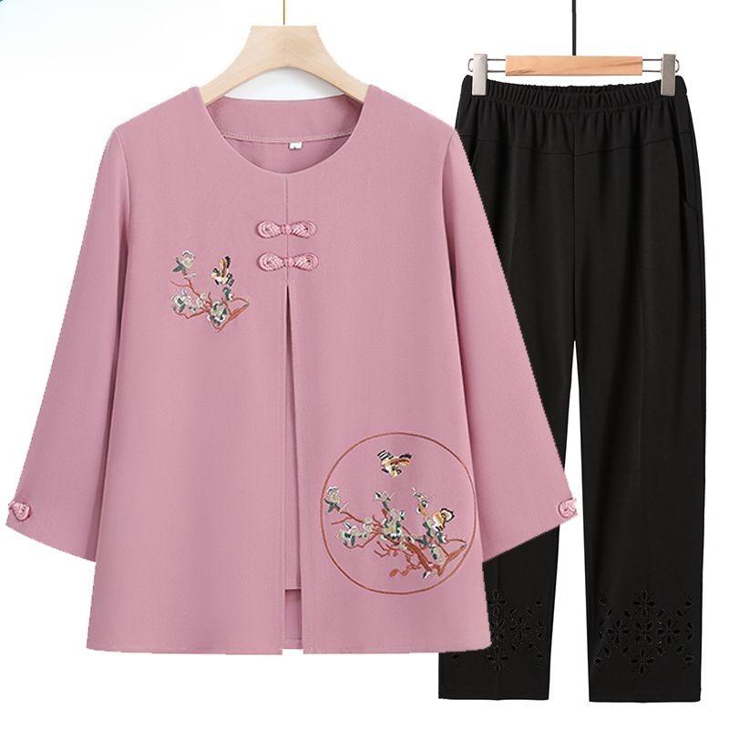 Women Summer Outfit Embroidered Shirt and Pants 2 Piece Set  Clothes