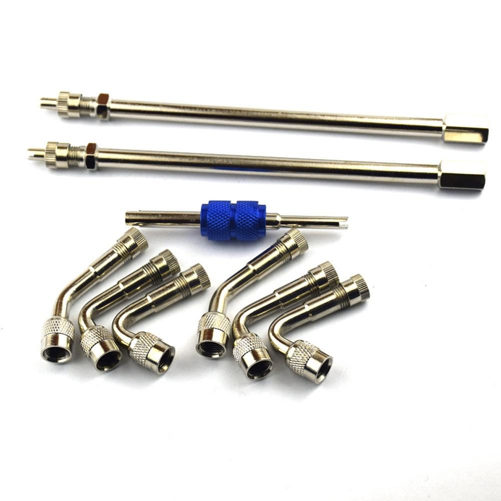 Set of 9 Brass Tire Inflation Extension Rods and Metal Air Connector Adapter for Tubeless Valve Use On Cars and Motorcycles