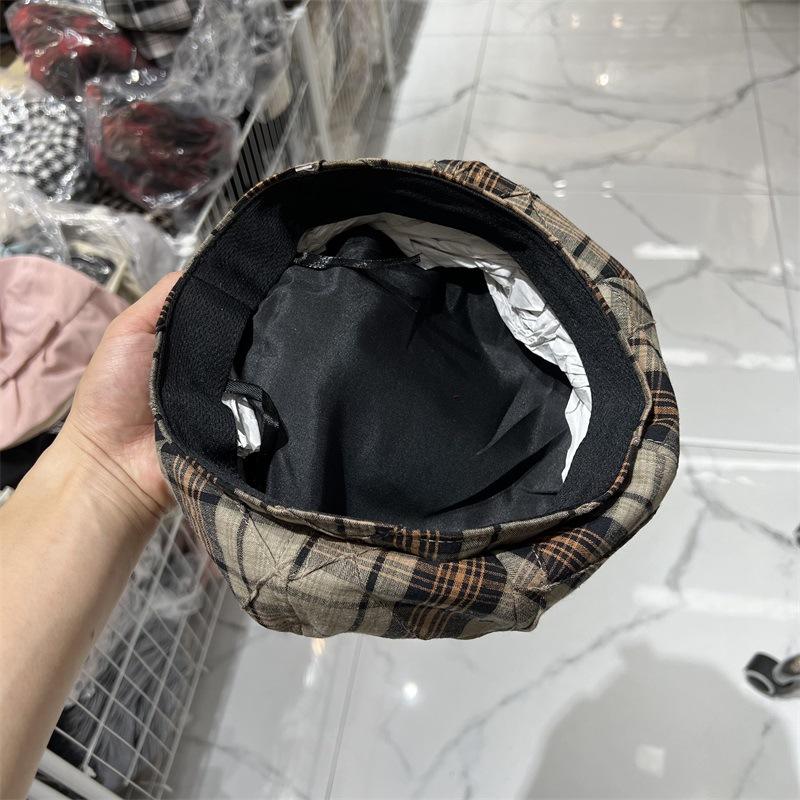 New plaid color matching beret women's spring and summer fashion versatile literary and artistic face small pumpkin tide retro painter hat