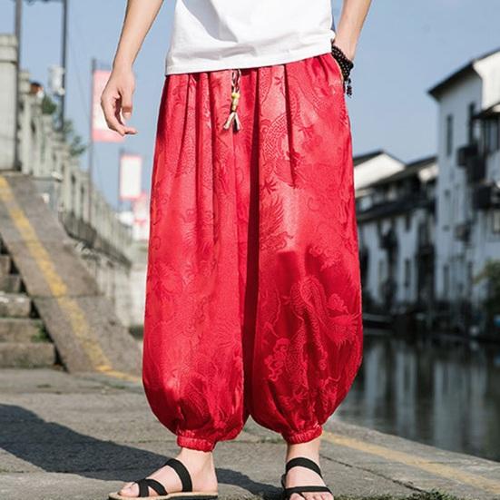 Men Pants Lantern Pants Hippie Boho Baggy Dragon Print Loose Ankle-banded Soft Breathable Harem Pants Long Yoga Pants
