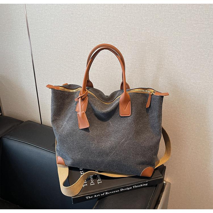 New Versatile Canvas Women's Bag Contrasting Color Large-capacity Portable Tote Bag Women's Niche Retro Messenger Bag