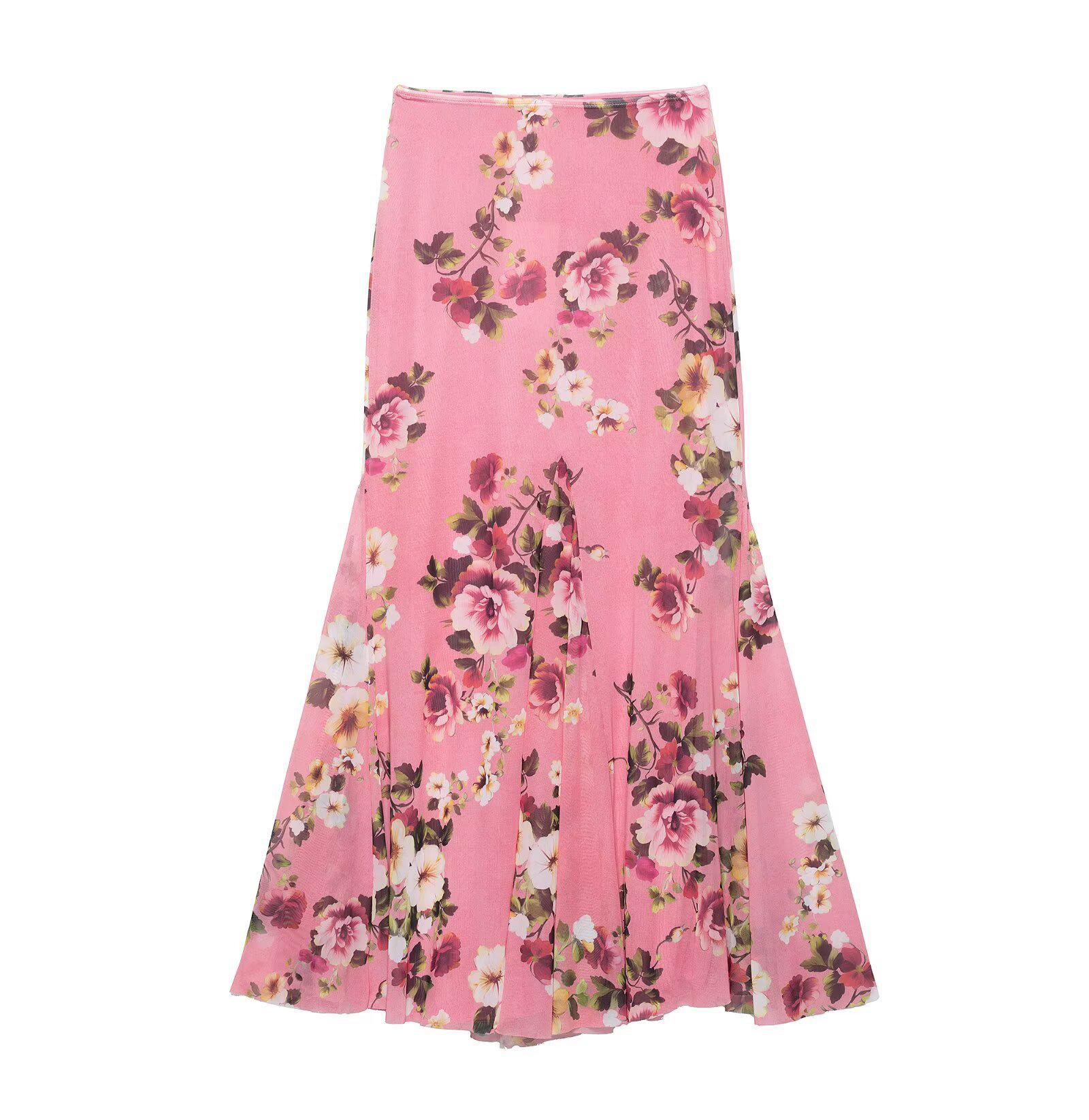 

Весна 2025 Европейский и американский стиль Женский комплект из шелкового топа на бретелях с принтом и юбки L