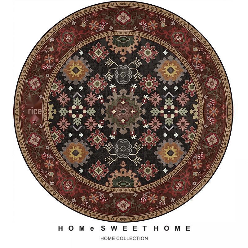 Ethnic Round Carpet: Non-slip, Wear-resistant Crystal Velvet Bedside Rug for Cool Comfort