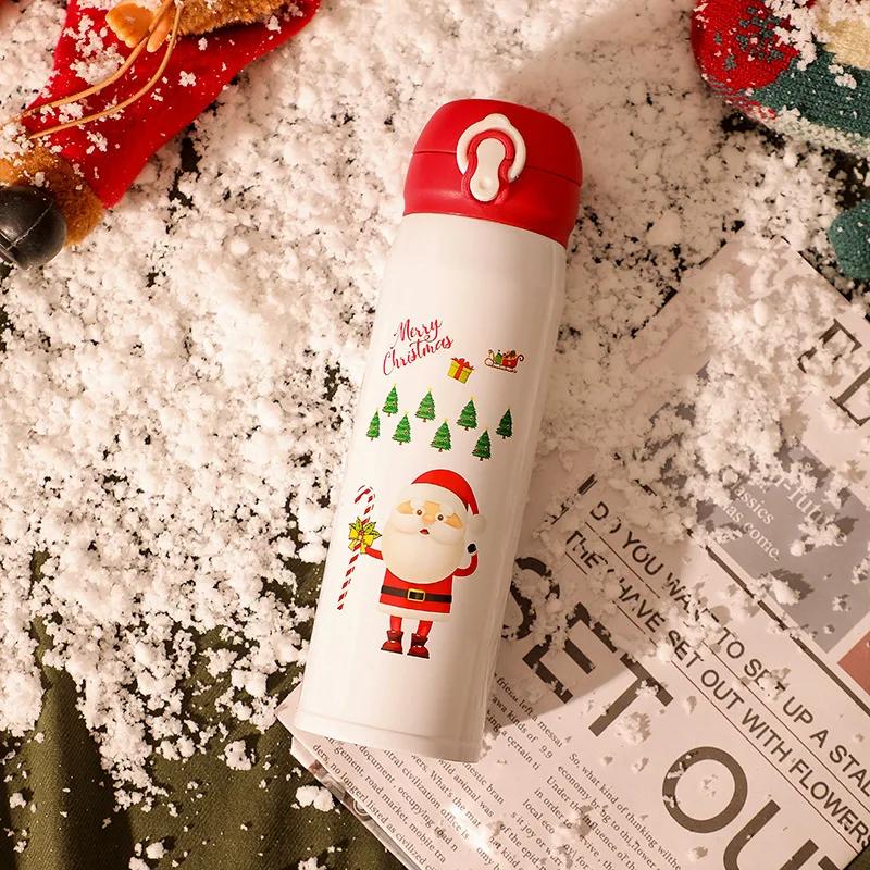 Stainless Steel Bouncing Straw Thermos Cup Vacuum Flask Insulated Water Bottles Christmas Elk Santa Cups Gifts for Kid Drinkware