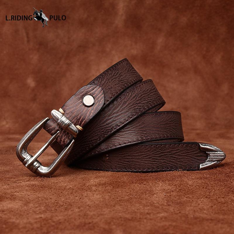 Personality All-match Retro Concave Leather Belt Women's First Layer Cowhide Casual Pin Buckle Belt