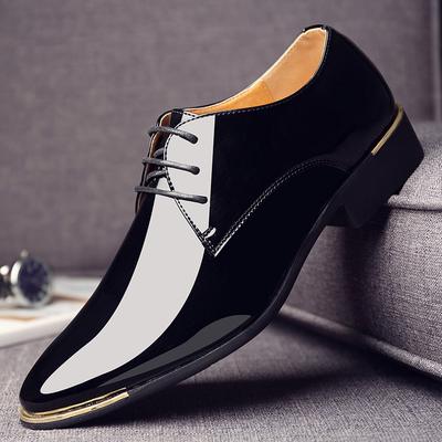 Mens Patent Leather Shoes Men Dress Shoes Lace Up Pointed Toe Wedding Business Party 5 Colors Big Size  Rtg5