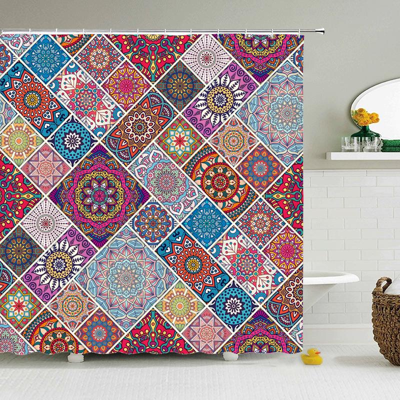 Indian Mandala Shower Curtain Flower Printed Geometric Bohemian Bathroom Curtains Shower Wall Hanging Geometric Shower Curtains