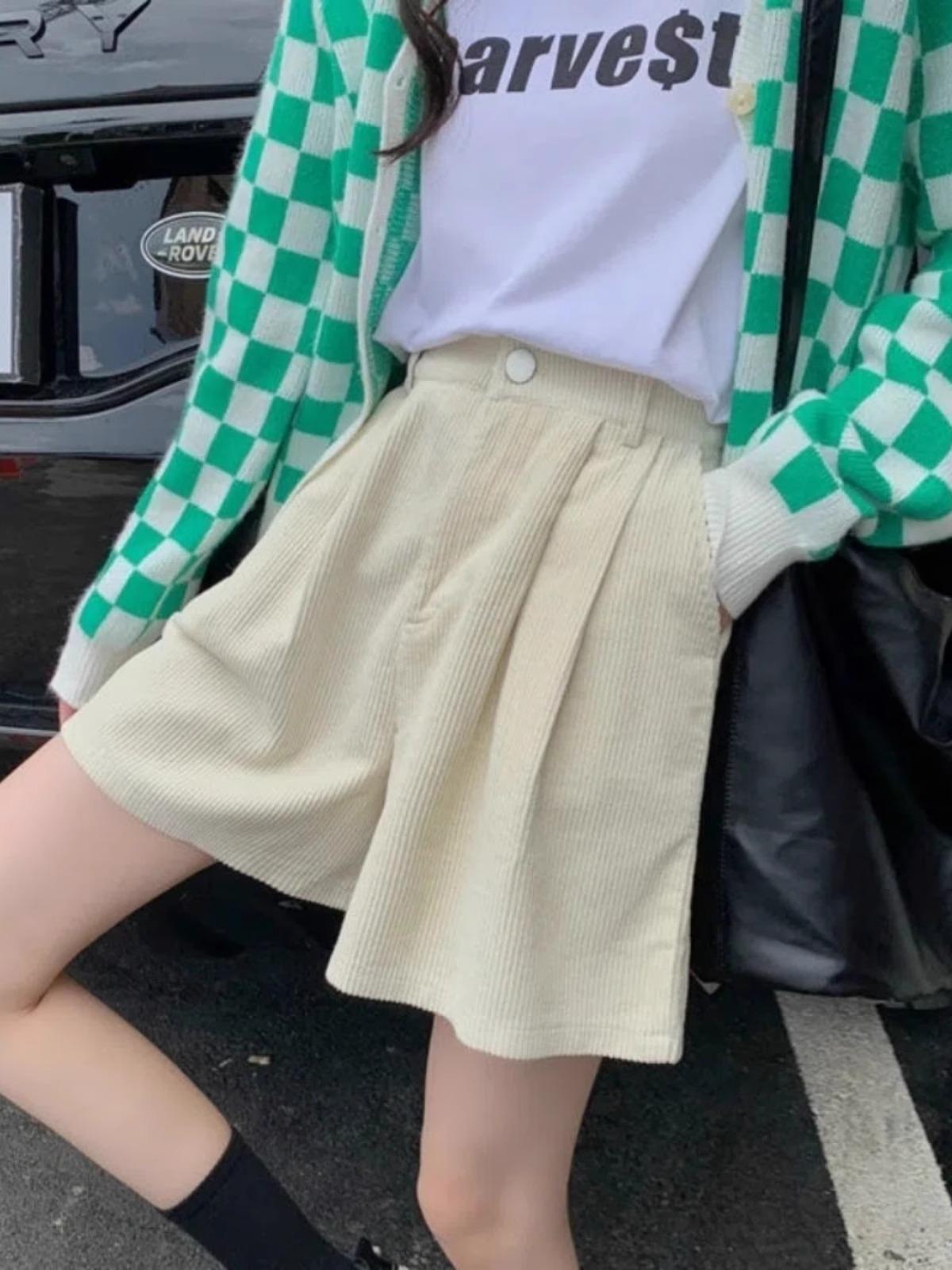 

Шорты из вельвета с высокой талией большого размера и широкими штанинами для женщин - Повседневный стиль осень/зима 3XL абрикосовый