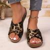 Fashion Plus Size 36-43 Leopard Print Sandals Women 2025 Summer  Lightweight Wedges Slippers Woman Cross Band Thick Sole Slides Shoes