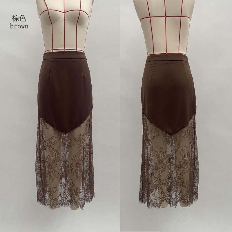 Весна новая женская одежда сексуальная кружевная вставка юбка средней длины и длинная, юбка-карандаш по бедрам S коричневый