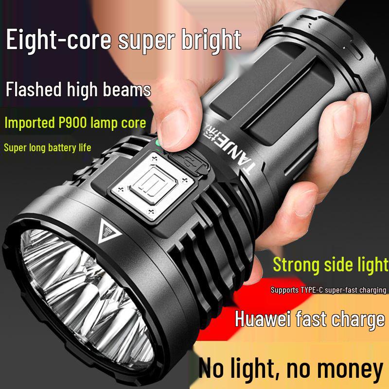 Ultra-Bright Rechargeable Outdoor Flashlight, Eight-Core, Multifunctional, Long-Range.
