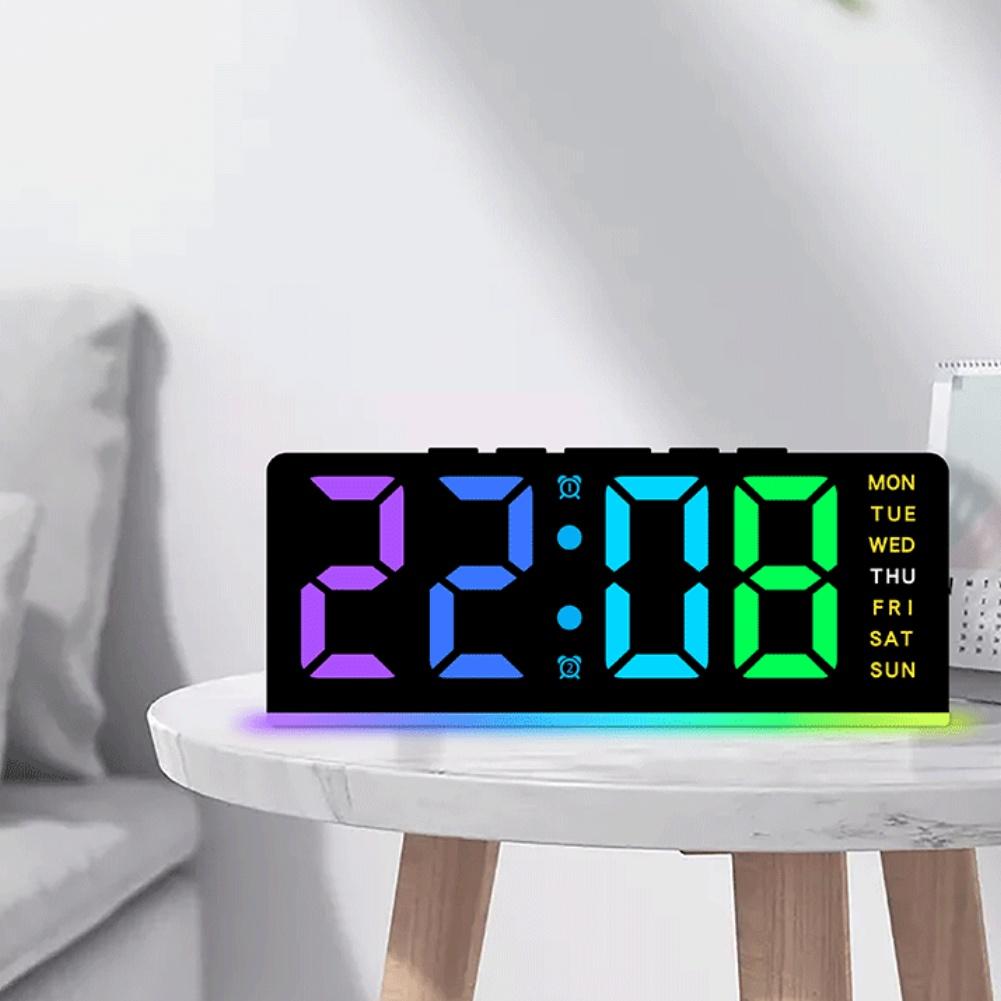 Dynamic RGB Light Clock for Bedside Table with Alarm Full Time Day Date Display Designed As a Multifunctional Night Light