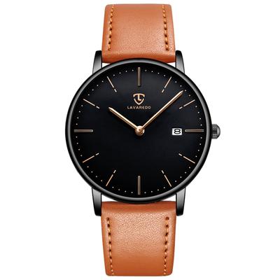 Watch Simple Stylish Thin Casual Date Display Waterproof Analog Quartz Watch Leather Strap Orange [BEN NEVIS] Men's