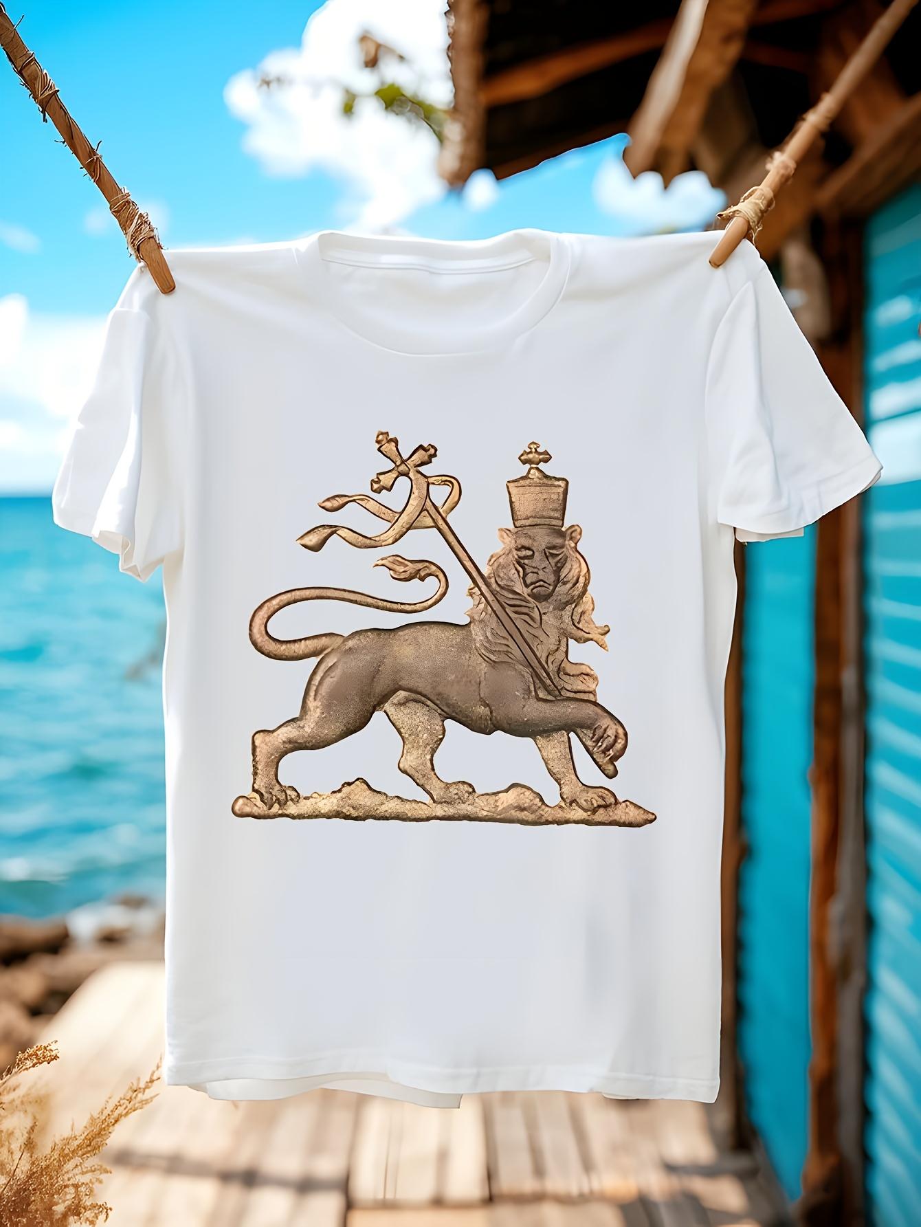 Haile Selassie Lion of Judah Graphic T-shirt - Black with Golden Lion Design XXXXL