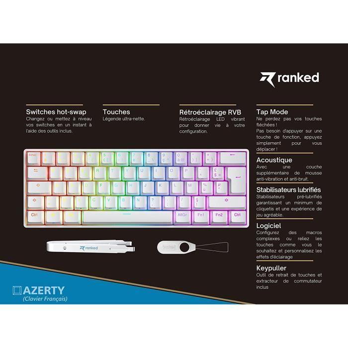 Clavier Mécanique Gaming - RANKED - N60 Nova - Hot Swap - RGB - AZERTY Français - Blanc