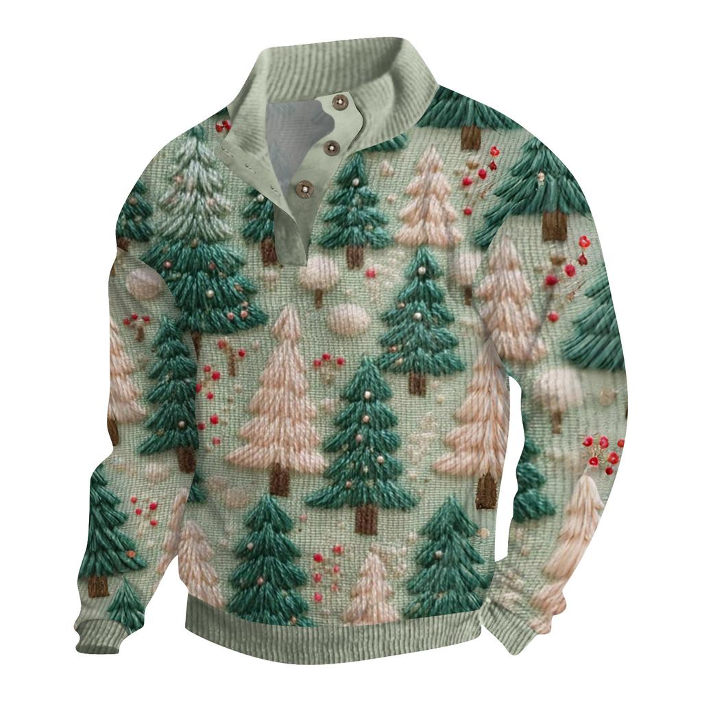 Ανδρικό Χριστουγεννιάτικο Βαμβακερό Πουλόβερ Μακρυμάνικο Εξωτερικού Χώρου Πουκάμισο Vintage Κορδούρα Κουμπωτό Όρθιος Γιακάς Πουκάμισο Casual Φούτερ Χριστουγεννιάτικο Πριτ Τοπ