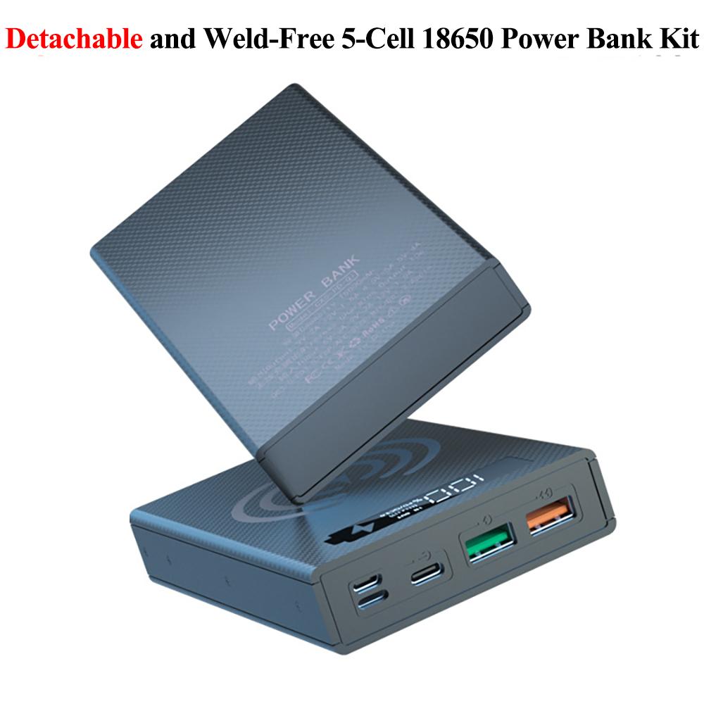 5 Cells 18650 DIY Power Bank Case Kit Detachable No Soldering Battery Box Mobile Power Shell Wireless Charging Without Battery