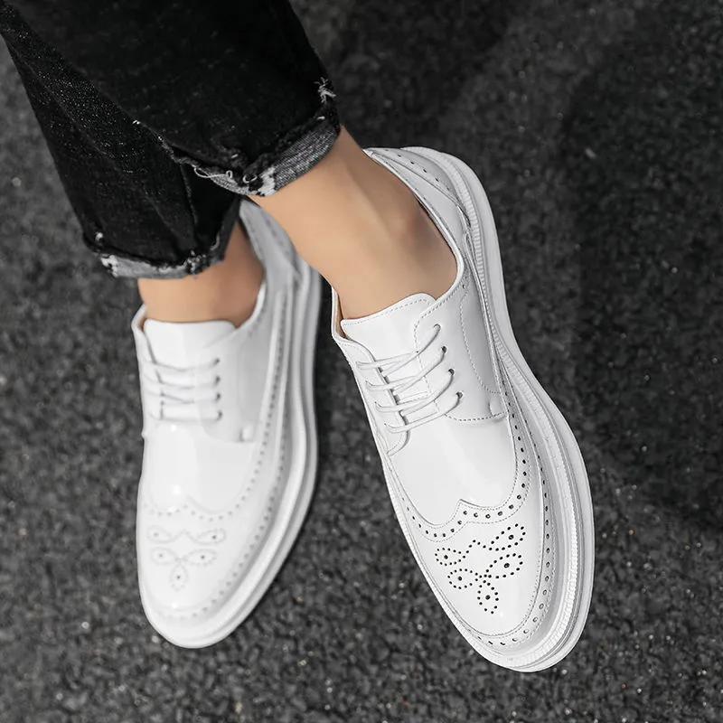 Summer Men's Leather Men Shoes White Lace Up Solid Simple Dress Business Casual Party Wedding Flat Shoes for Man