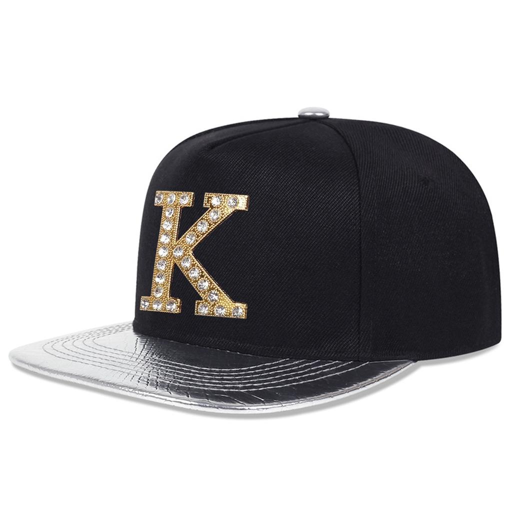 Metal K Letter PU Leather Brim Hip Hop Hat Men and Women Flat Top Baseball Cap Outdoor Sunscreen Casual Caps Trucker Hats