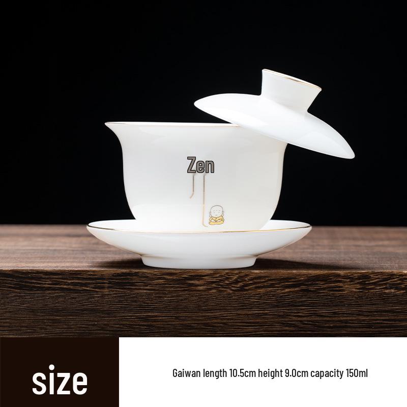 White Porcelain Sancai Gaiwan Tea Bowl Set - Large Size