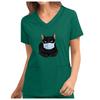 Women's Cute Print Short Sleeve V-neck Top Work  Solid Color Pocket Top
