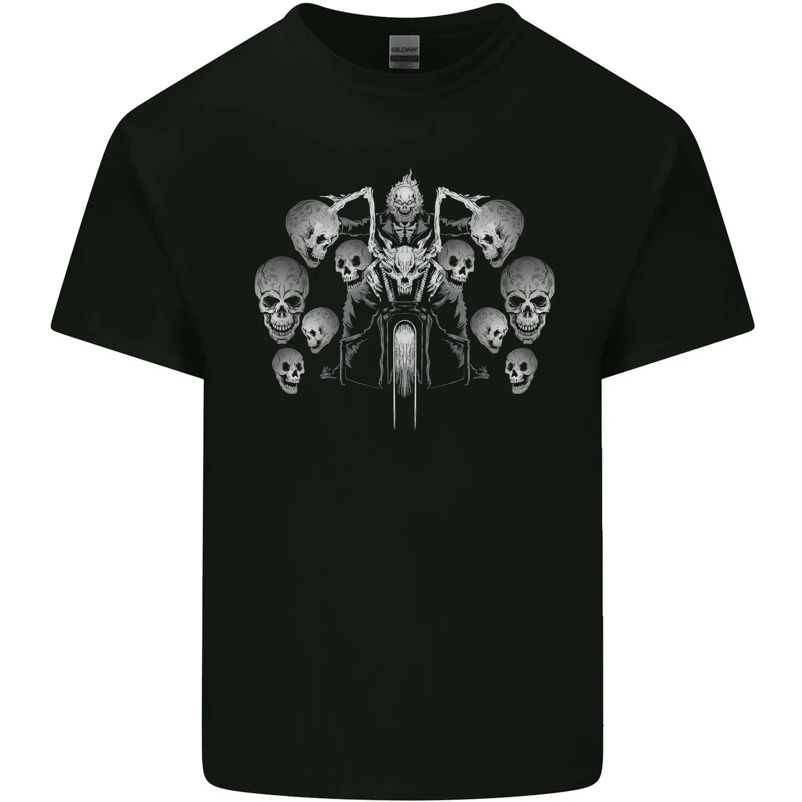 Motorcycle Skulls & Rider Motorbike Biker Kids T-Shirt Childrens L