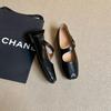 French Small Fragrant Style Square Head Pig Nose Shallow Mouth Flat Bottom Diagonal Word with Ballet Single Shoes Women's Autumn Mary Jane Shoes