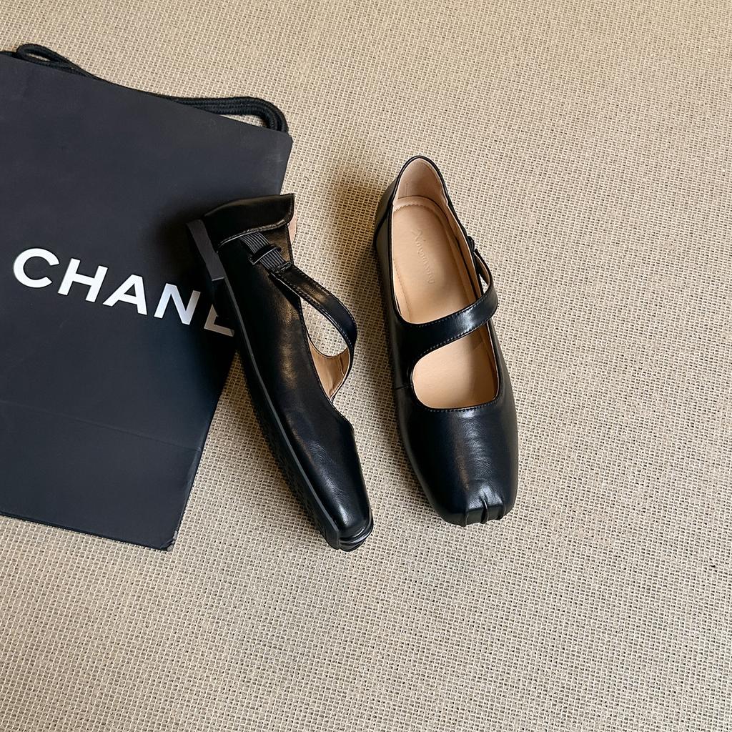 French Small Fragrant Style Square Head Pig Nose Shallow Mouth Flat Bottom Diagonal Word with Ballet Single Shoes Women's Autumn Mary Jane Shoes