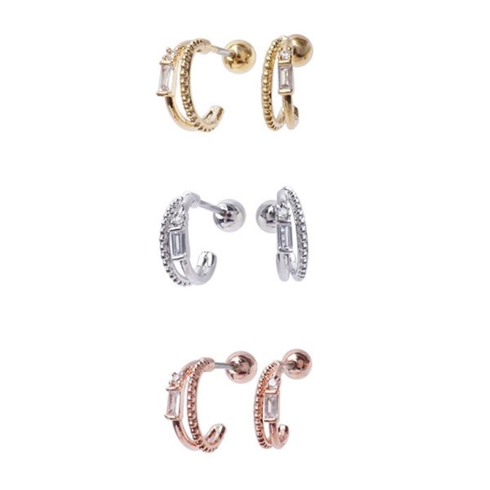 Women's Surgical Lock Ball Ring Chain Cubic Piercing Earrings