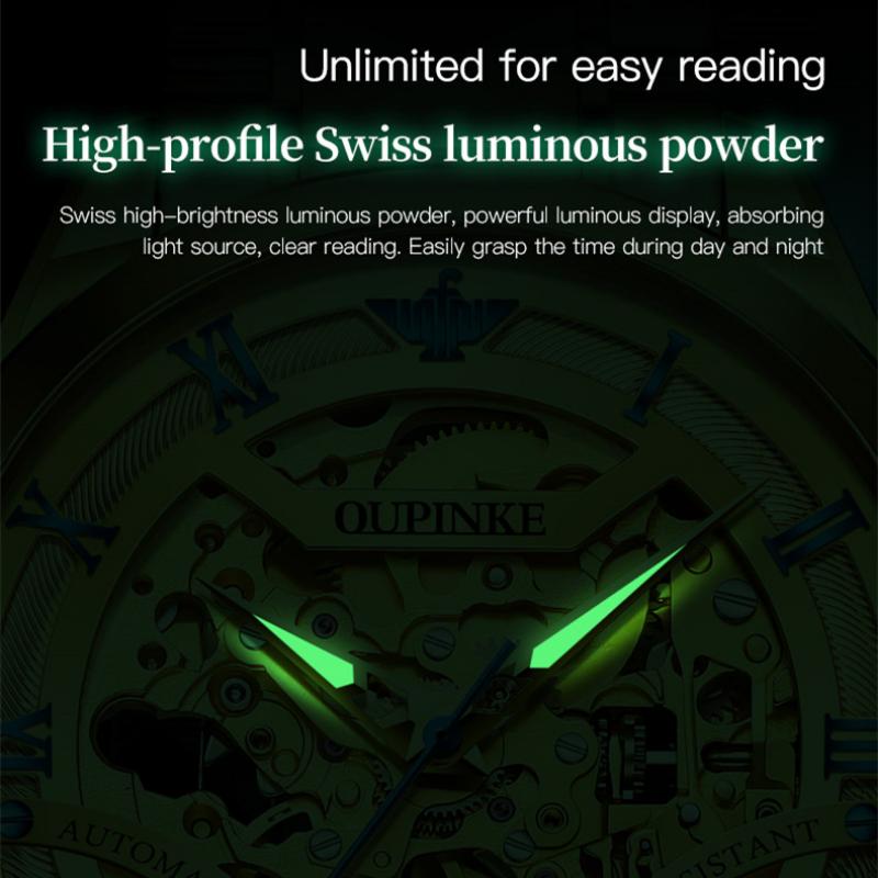 OUPINKE Men's Watch Full -automatic Mechanical Watch Hollow Movement Waterproof High -end Watch