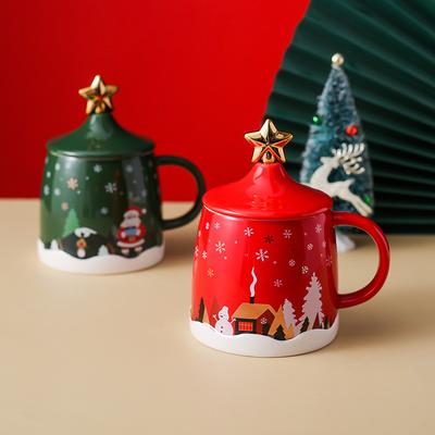 Christmas Gift Mug Ceramic Cartoon Cup Couple Pair Cup Water Cup Coffee Cup with Lid Spoon