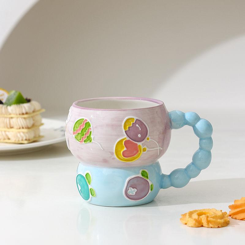 Hand-painted Relief Gourd Ceramic Cup Aesthetic Value, Breakfast Large Capacity, Cute Oatmeal Mug, Home Drinking Wate Drinkware
