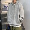 Men Hooded Jacket Zip-up Loose Sweatshirt Jacket Solid Color Casual