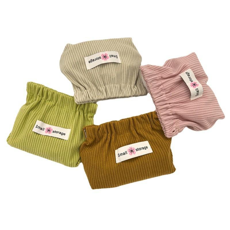 Corduroy Snap Earphone & Coin Pouch - Self-Closing Storage Bag for Data Cables