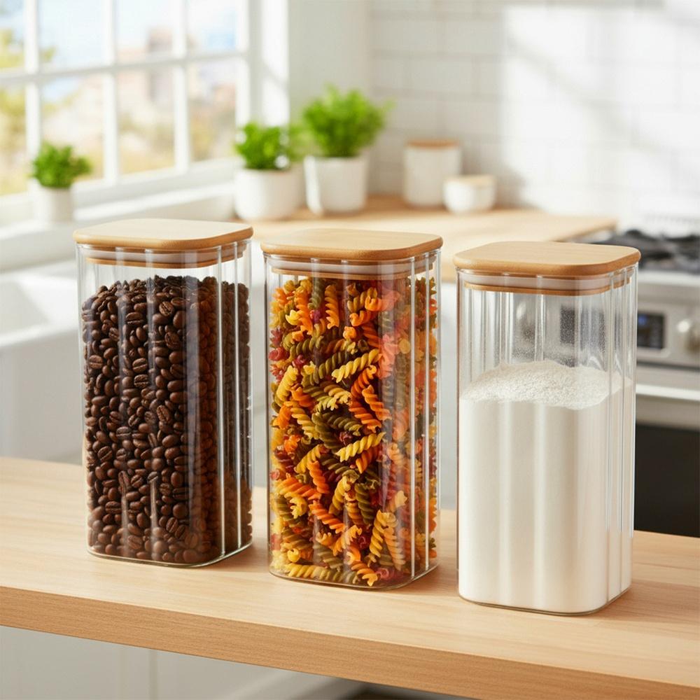 Glass containers for loose products with lid and seal 1.6 l 3 pcs.