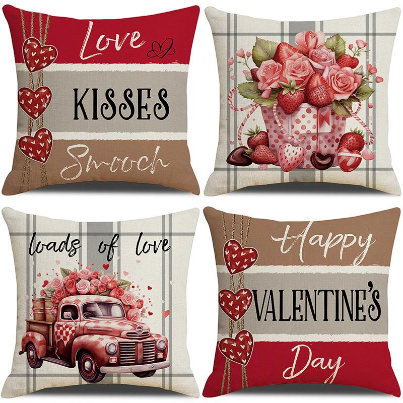 Valentine's Day Pillowcase Linen Printed Love Cushion Pillow Home Sofa Decoration New Style Pillowcase