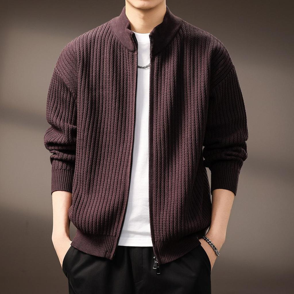 Men's High-End Stand Collar Cardigan Knit Jacket - Autumn/Winter Trendy Loose Sweater