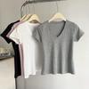 Summer cotton simple solid Women's t shirts korean v-neck Short-sleeve T-shirt casual slim Elastic pink y2k Tops women clothing