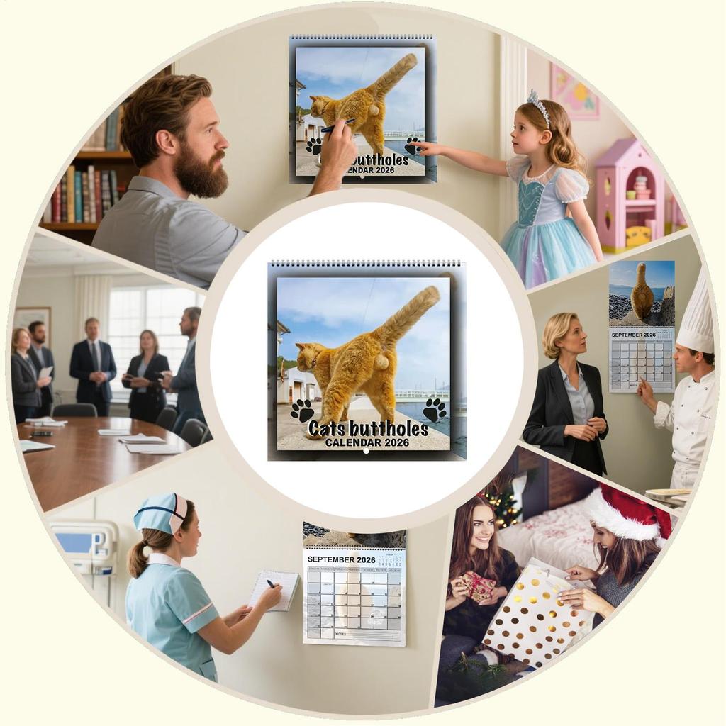2026 Cat Calendar Funny Cats Butt Illustration Hilarious Gag Gift 12 Monthly Agenda Planner Organizer Office