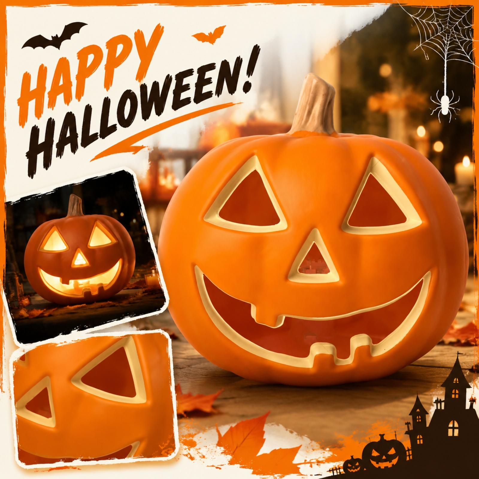Hollowed Jack-o-Lantern Pumpkin Decoration Halloween Pumpkin Lantern Lighted Pumpkin Ornament for Indoor Outdoor Seasonal Display One Size