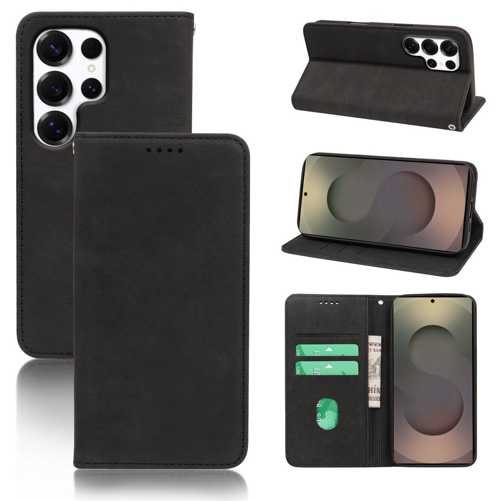 For Samsung Galaxy S25 Ultra Case Strong Magnetic Leather Wallet Phone Cover with Striped Texture